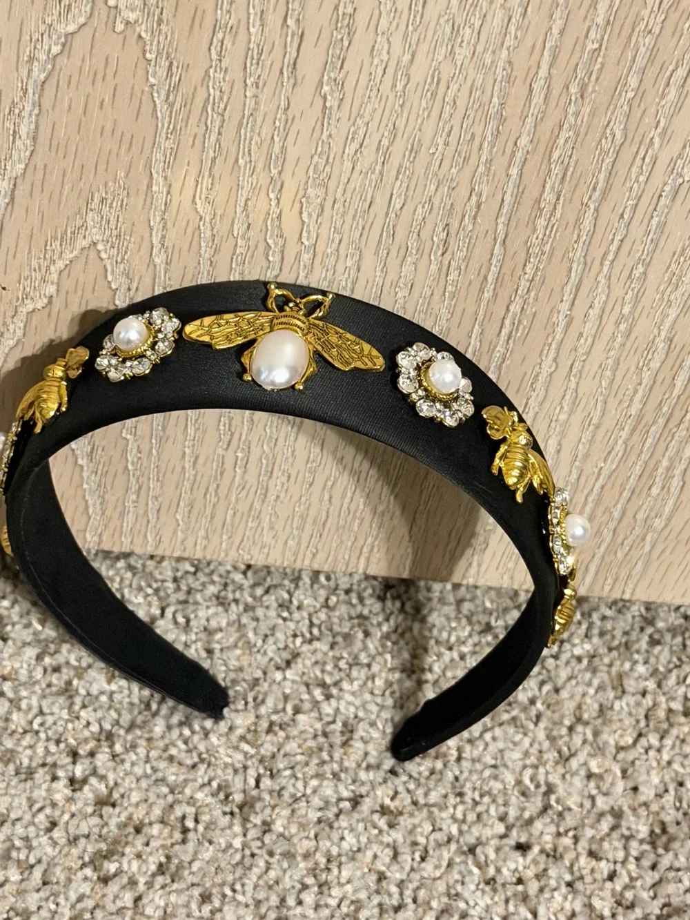 Black Pearl & Gold Bee Embellished Headband